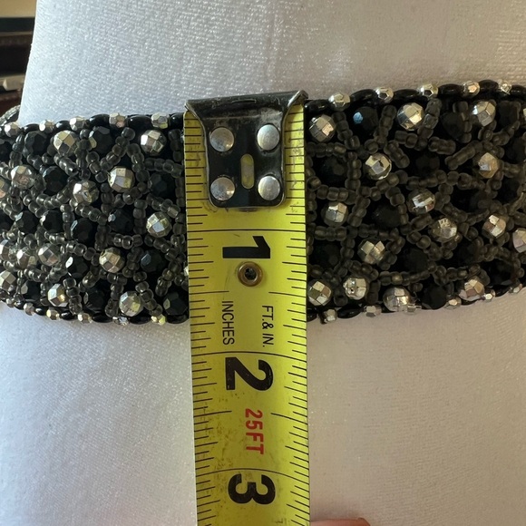 Vintage Beaded Glass Bead Belt Black Silver Statement Boho Y2K Artisan Festival